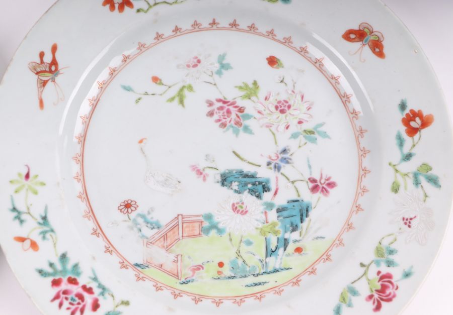 A pair of 18th / 19th century Chinese famille rose plates decorated with birds and flowers, 23. - Image 7 of 19