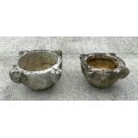 A marble mortar, 30cms diameter; together with a reconstituted stone mortar, 33cms wide (2).