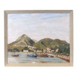 D L Chalke (mid 20th century school) - Boats in a Harbour - initialled lower right, oil on board,