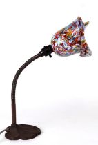 An early 20th century desk lamp with flexi column and a Murano Glass millefiore glass shade.