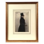Victorian school - Portrait of a Gentleman Wearing a Long Black Coat and a Top Hat - indistinctly