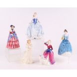 A group of Royal Doulton figures to include Lambing Time HN3855, Susan HN4532, Melissa HN2467, A