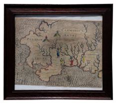 Drayton (Michael) - Map of Penbrok Shyre and Carmarden Shyre - a rare early hand-coloured engraved