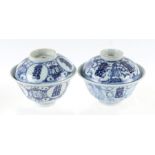 A pair of Chinese blue and white bowls and covers. 11cm diameter