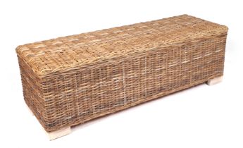 A Maison du Monde Key West mahogany and rattan bed bench ottoman, 130 by 46 by 41cms high. Condition