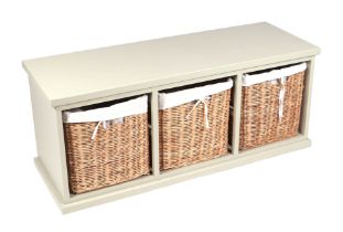 A Wayfair storage unit with three wicker basket drawers, 112 by 40 by 46cms high. Condition Report