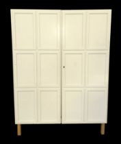 A modern design distressed painted oak double wardrobe with fitted interior, 133 by 61 by 186cms