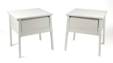 A pair of Habitat Lora side tables with single frieze drawers, 45 by 46 by 50cms high (2). Condition