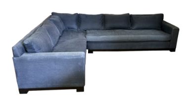 A Riviera Maison large 'L' shaped Brompton Cross corner sofa with loose feather back cushions and