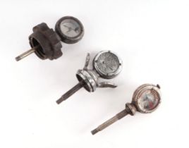 A 1930's Wilmot Breeden Calormeter Moto meter temperature gauge mounted on a radiator cap; and two