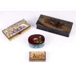 A Russian lacquer box, the top decorated with a Troika scene, 13.5cms wide; together with a Japanese