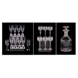 A set of French Au Plomb crystal glasses, together with a set of hock glass and a decanter