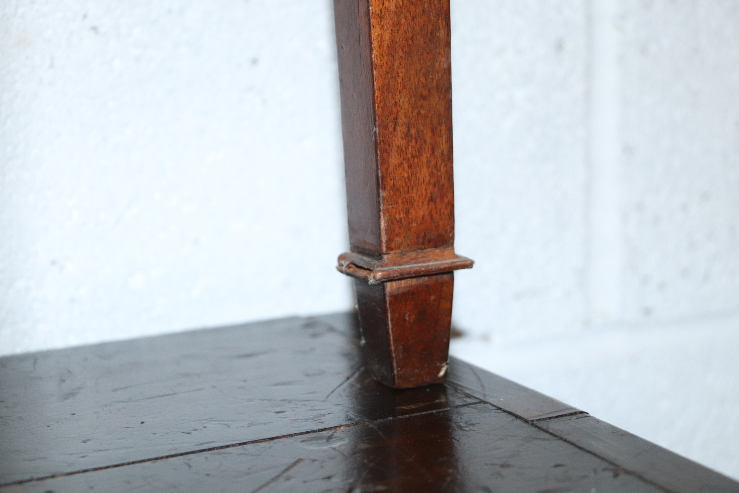 A mahogany demi lune tea table on square tapering legs terminating in spade feet, 94cms wide. - Image 2 of 6