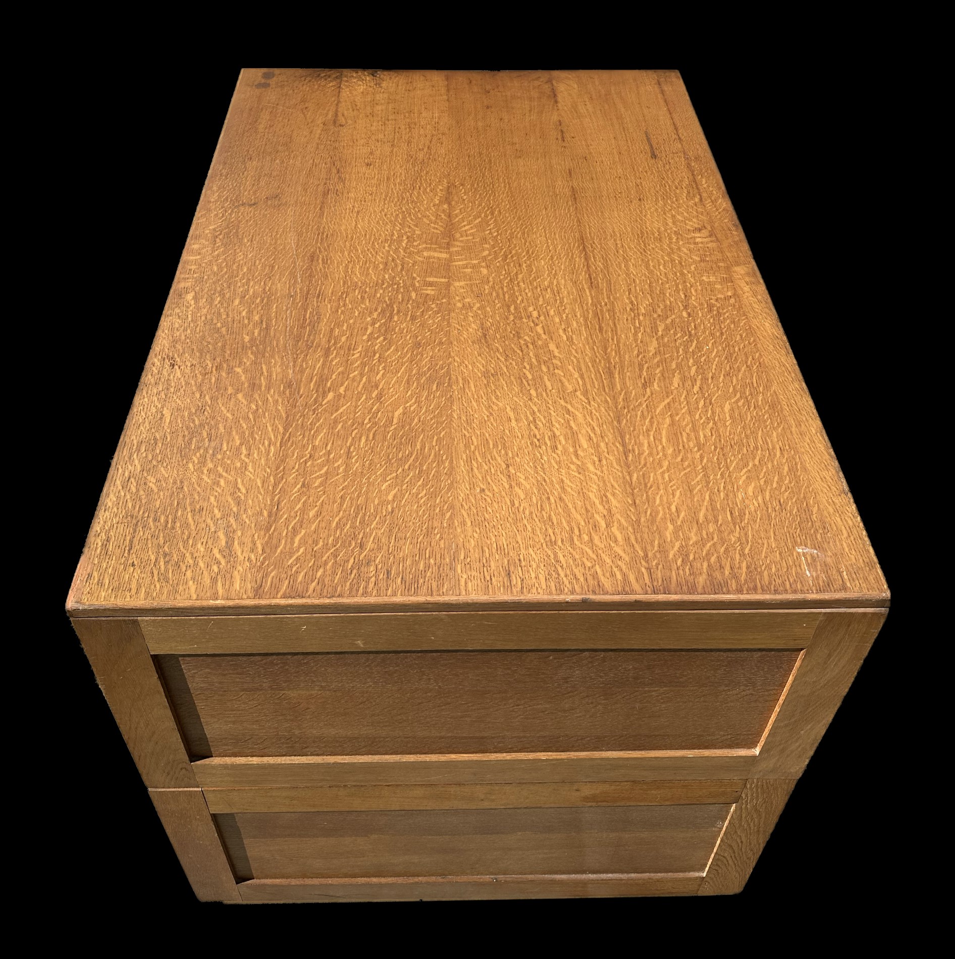 A mid century oak architect's plan chest with two sections of three long drawers, 115cms wide, 82cms - Image 4 of 10