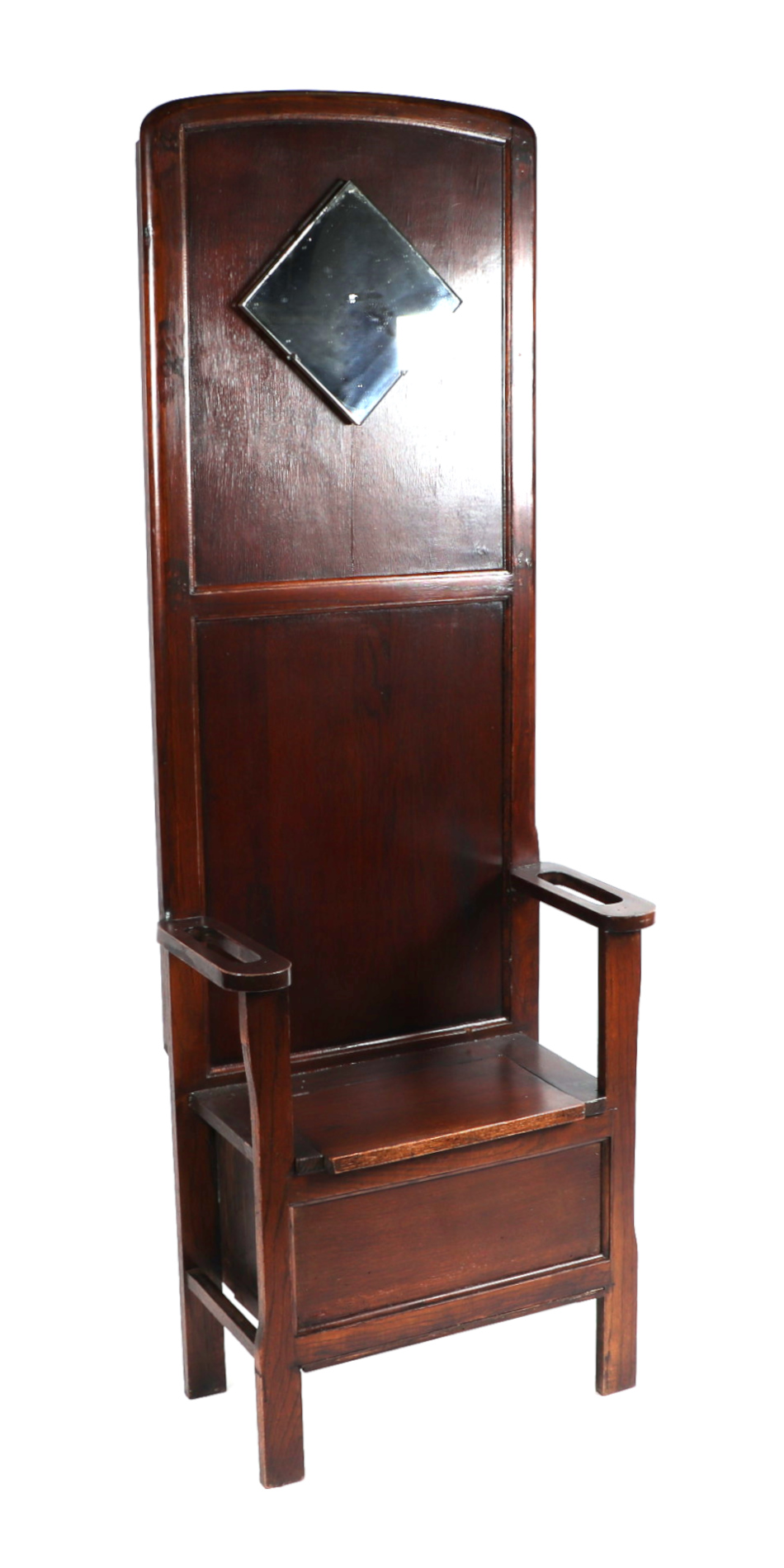 An early 20th century oak box seat hall stand, 63cms wide.