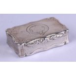 A Victorian silver snuff box of shaped rectangular form with engine turned decoration, the cover