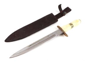 A large bone handled dagger with Centaur makers mark on the ricasso, having a very sharp single