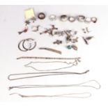 A quantity of silver jewellery to include rings, necklaces and earrings, 113g.