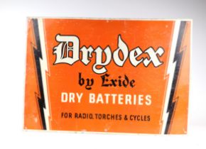 A 1960's Drydex by Exide dry batteries for radio, torches and cycles tin advertising sign, 62 by