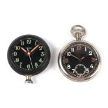 A WWI military pocket watch, the black dial with Arabic numerals and subsidiary seconds dial, the