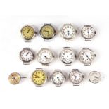 A small collection of WWI era trench watches, all for spares or repairs (13).