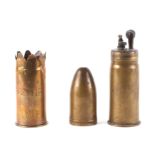 WW1 trench art table petrol lighter in the form of an artillery shell 16cms (6.25ins) high with