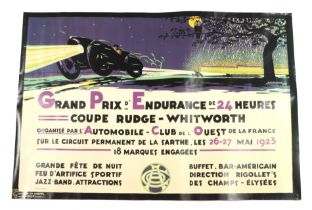 A 1923 Grand Prix Endurance, the 24 Hours Le-Mans after HA Volodimer reprint poster, 88 by 60cms.