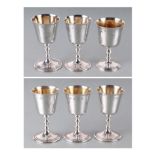A set of six mid 20th century silver goblets with trumpet bowls, knopped stems and spreading