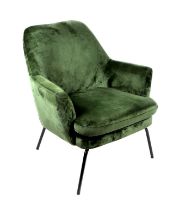 An Actona Group (AC Design) Danish Chisa green velvet modernist lounge chair.