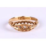 An 18ct gold five-stone diamond gypsy style ring, approx UK size 'J', 1.6g.