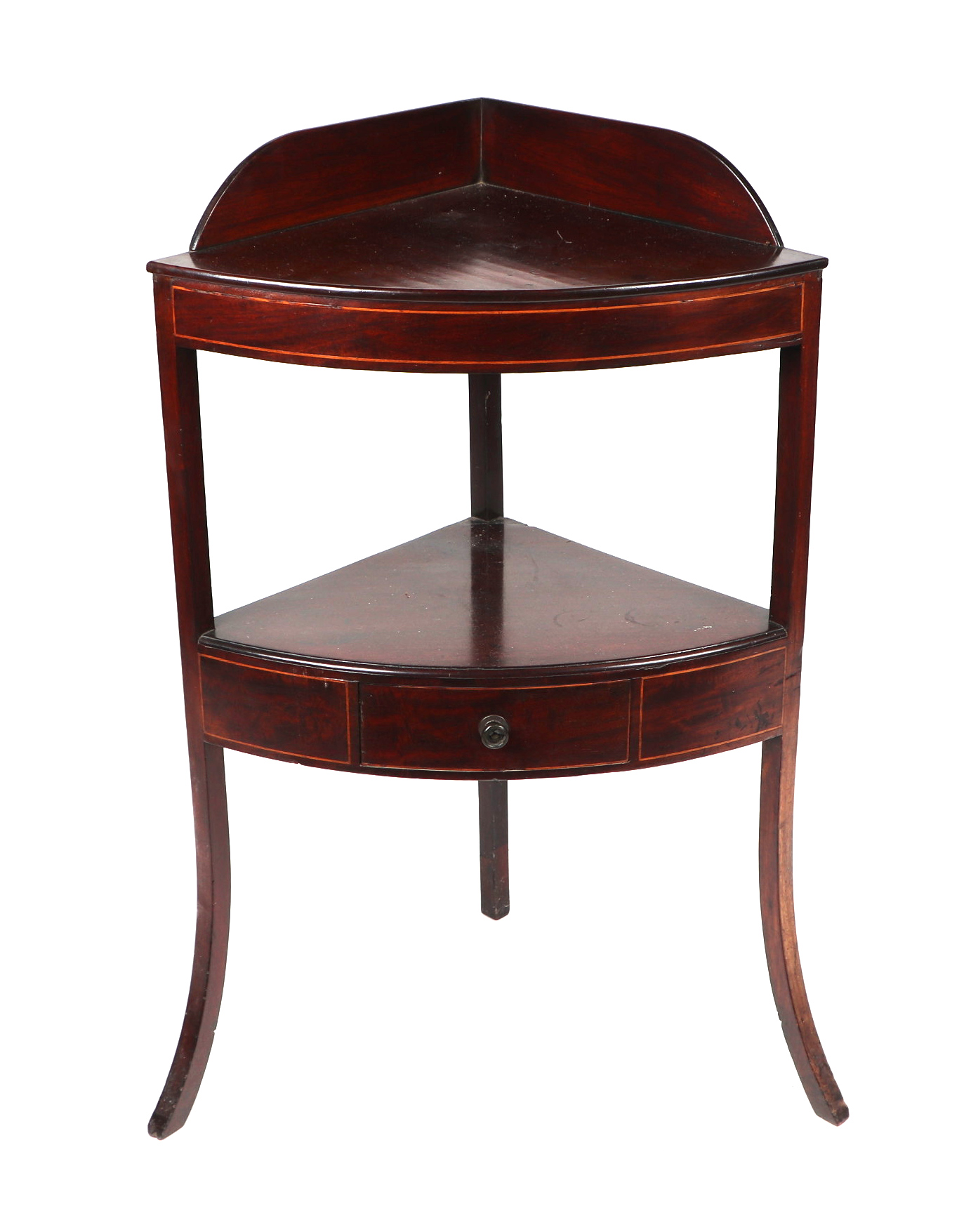 A 19th century mahogany corner washstand, 58cms wide.