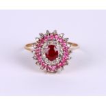 A 9ct gold ruby and diamond cluster ring, approx UK size 'P', 2.1g.