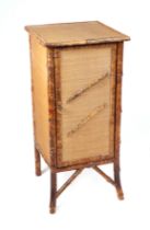 A bamboo pot cupboard together with a bamboo occasional table with octagonal top, on splayed legs