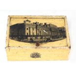 A Regency style painted wooden trinket box, the cover transfer printed with an image of the Bank