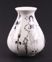 A Poole Pottery Aubrey Beardsley Collection vase, 20cms high.