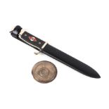 A replica Nazi Youth dagger with metal scabbard, 28cms long; together with a German Honours badge,