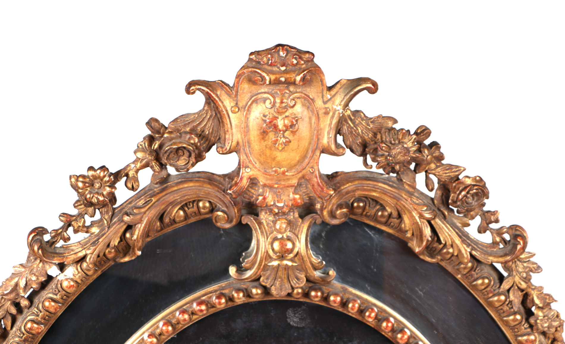 A 19th century carved giltwood and gesso oval wall mirror decorated with fleur de lys and swags - Image 2 of 9