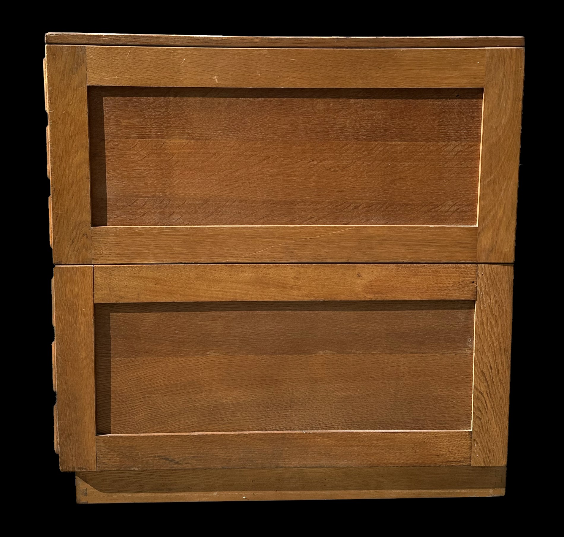 A mid century oak architect's plan chest with two sections of three long drawers, 115cms wide, 82cms - Image 3 of 10