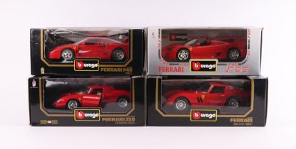 Four Bburago 1:18 scale diecast models comprising Ferrari 250 GTO (1962) cat no. 3011; Ferrari 250