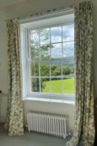 A pair of vintage Colefax & Fowler Chinese Toile de Jouey pattern interlined curtains with tiebacks,