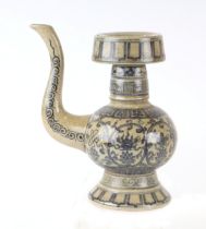 A Chinese blue & white wine ewer with six character blue mark to the underside, 19cms high.