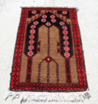 A Persian hand knotted rug with geometric design, on a beige ground, 112 by 65cms (18).