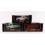 Three Bburago 1:18 scale diecast models comprising Porsche 356 Coupe (1961) cat no. 3031; Dodge