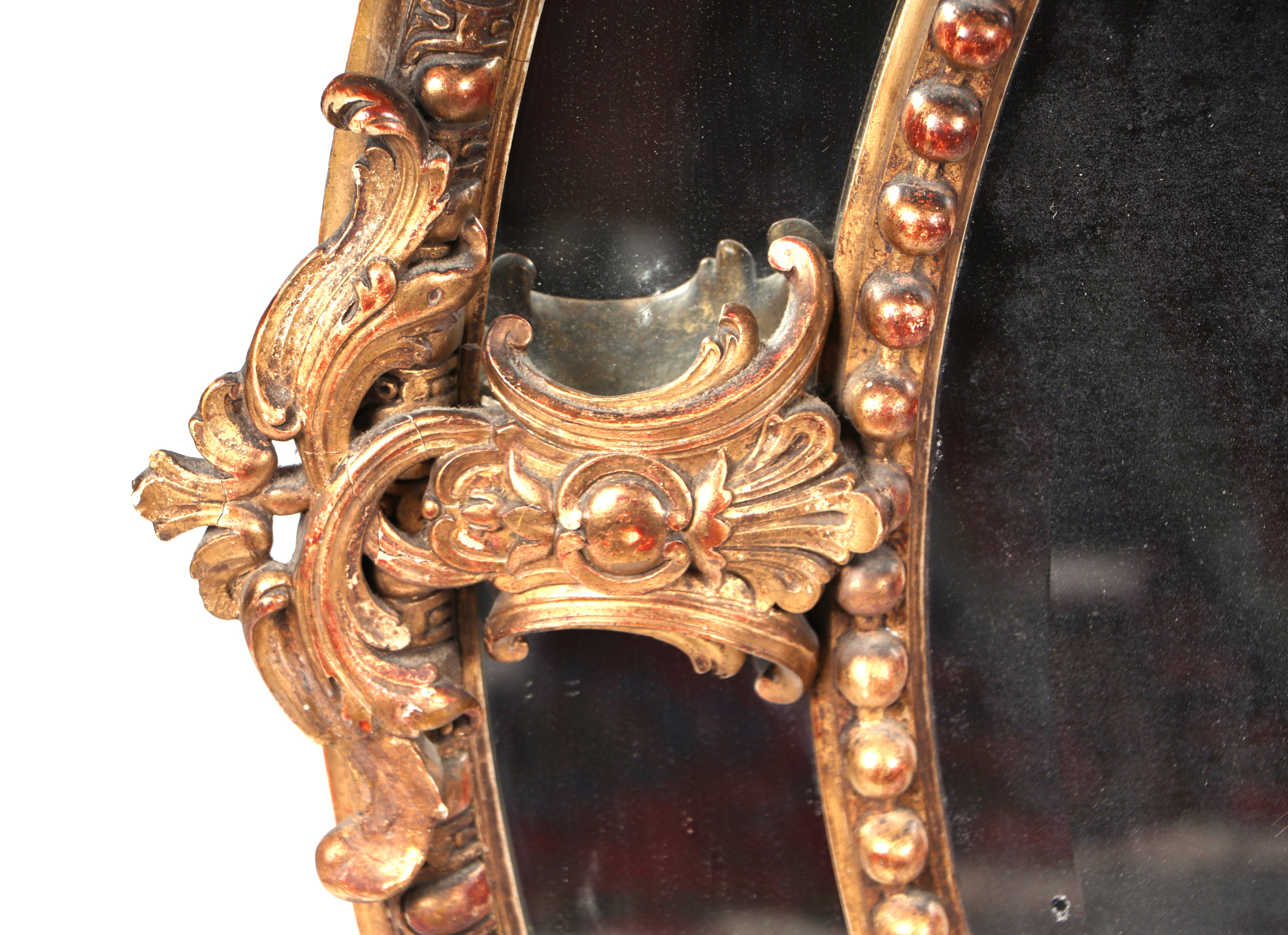 A 19th century carved giltwood and gesso oval wall mirror decorated with fleur de lys and swags - Image 5 of 9