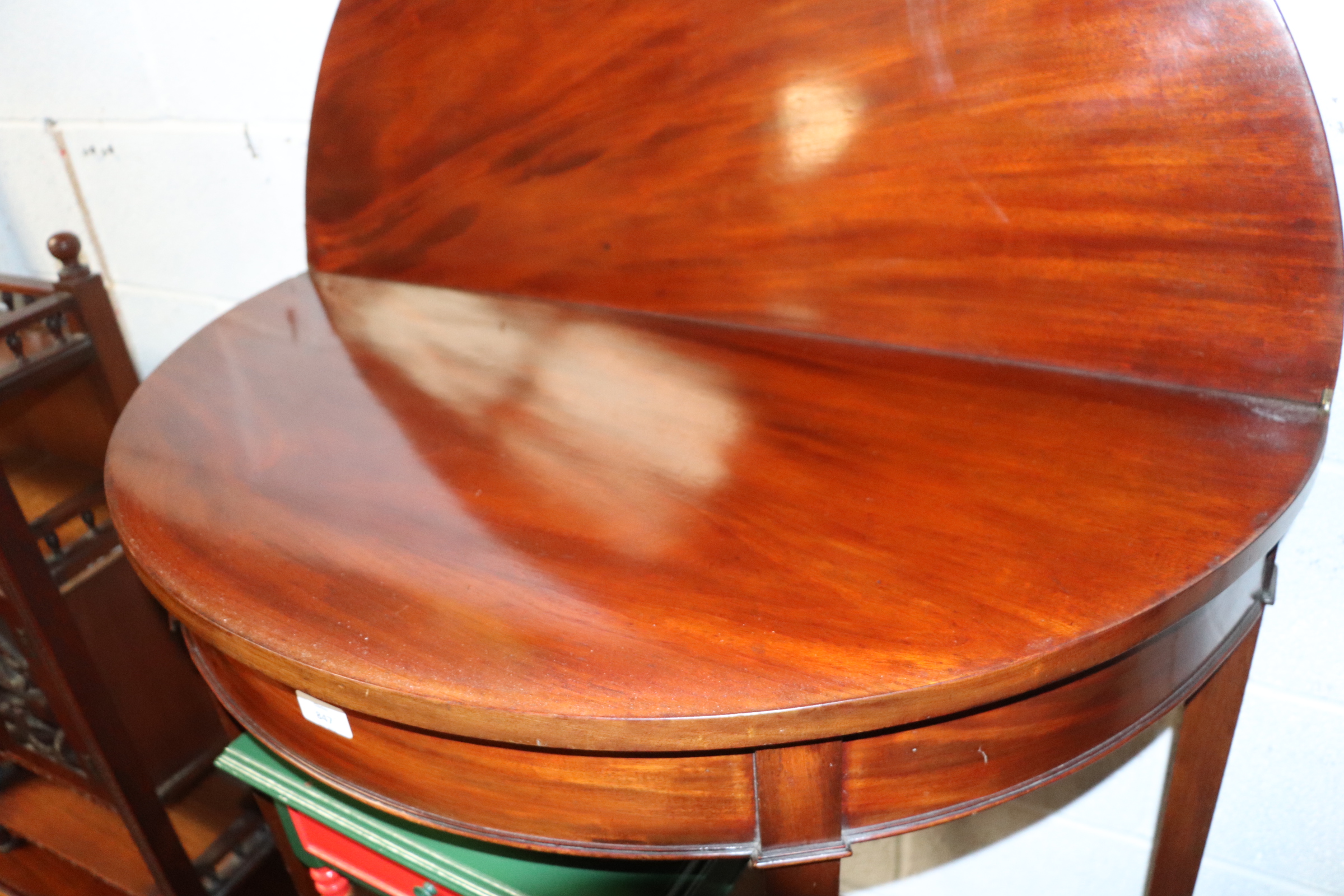 A mahogany demi lune tea table on square tapering legs terminating in spade feet, 94cms wide. - Image 4 of 6