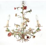 A painted metal four branch ceiling light of naturalistic form. 43cm high