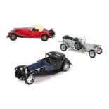 Three Franklin Mint 124 scale diecast cars comprising 1930 Bugatti Royale Coupe Napoleon, a 1935