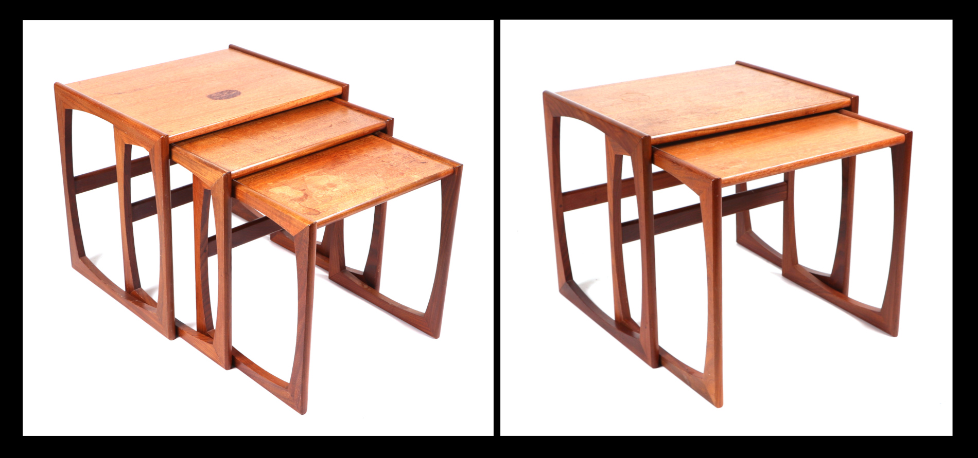 A nest of three 20th century design teak tables, the largest 53cms wide; together with a matching