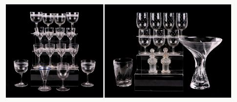 A quantity of Edwardian etched glasses; together with an Art glass vase and other glass ware.