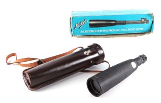A Nickels 15-60 telescope in a leather carrying case, boxed.